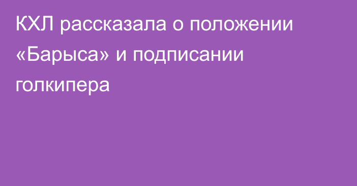 КХЛ рассказала о положении «Барыса» и подписании голкипера