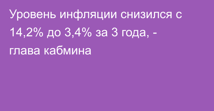 Уровень инфляции снизился с 14,2% до 3,4% за 3 года, - глава кабмина