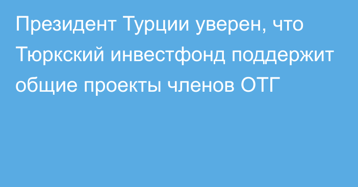 Президент Турции уверен, что Тюркский инвестфонд поддержит общие проекты членов ОТГ