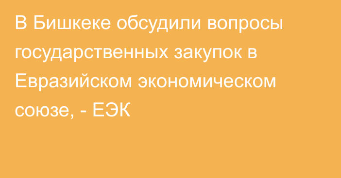 В Бишкеке обсудили вопросы государственных закупок в Евразийском экономическом союзе, - ЕЭК