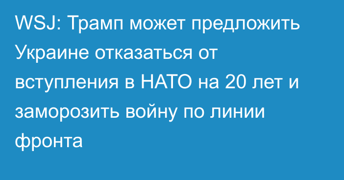 WSJ: Трамп может предложить Украине отказаться от вступления в НАТО на 20 лет и заморозить войну по линии фронта