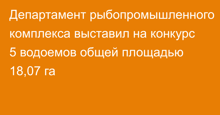 Департамент рыбопромышленного комплекса выставил на конкурс 5 водоемов общей площадью 18,07 га