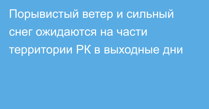 Порывистый ветер и сильный снег ожидаются на части территории РК в выходные дни