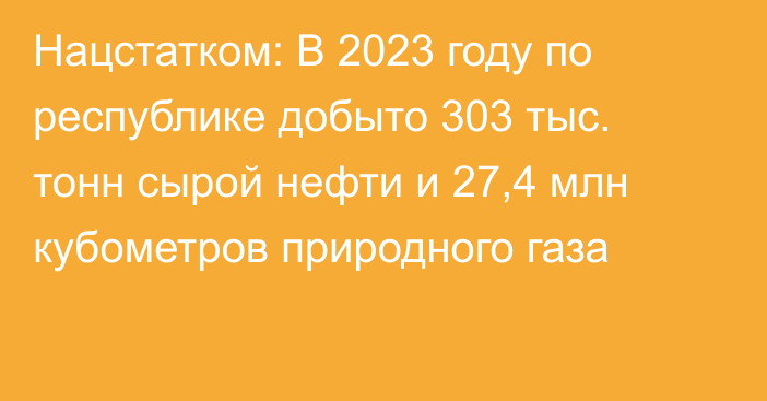 Нацстатком: В 2023 году по республике добыто 303 тыс. тонн сырой нефти и 27,4 млн кубометров природного газа