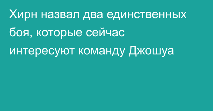 Хирн назвал два единственных боя, которые сейчас интересуют команду Джошуа