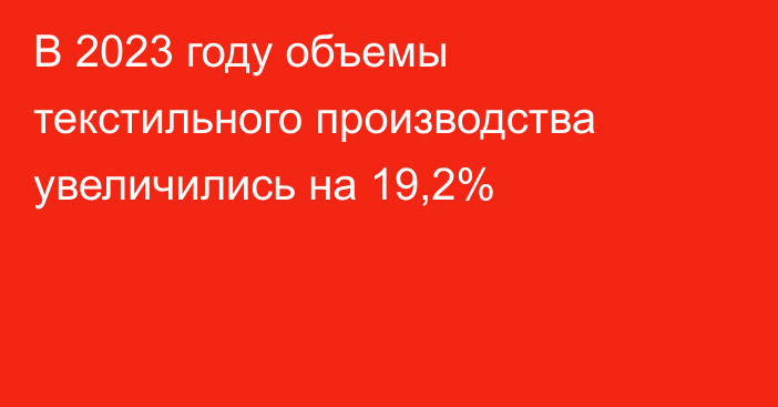 В 2023 году объемы текстильного производства увеличились на 19,2%