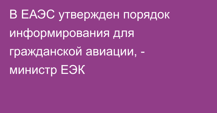 В ЕАЭС утвержден порядок информирования для гражданской авиации, - министр ЕЭК