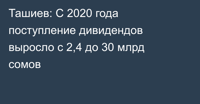 Ташиев: С 2020 года поступление дивидендов выросло с 2,4 до 30 млрд сомов