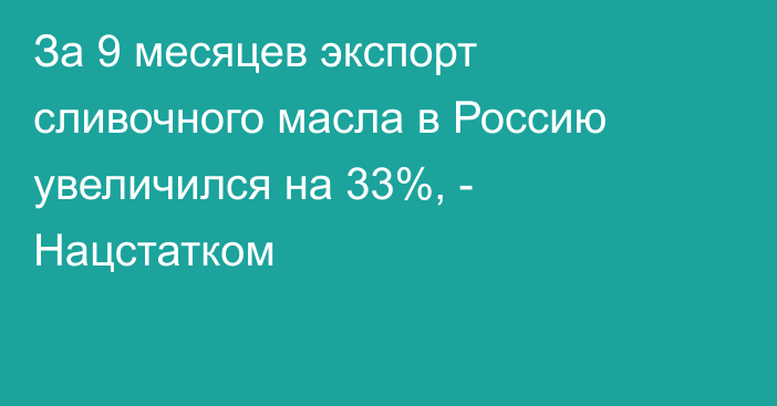 За 9 месяцев экспорт сливочного масла в Россию увеличился на 33%, - Нацстатком