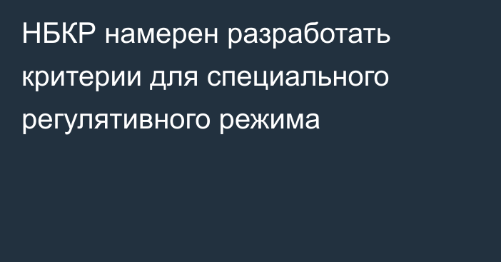 НБКР намерен разработать критерии для специального регулятивного режима