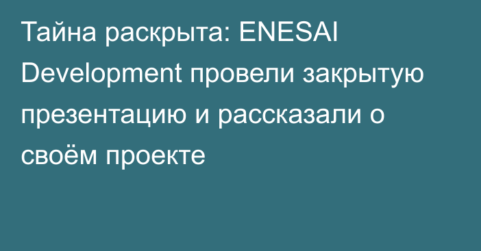 Тайна раскрыта: ENESAI Development провели закрытую презентацию и рассказали о своём проекте