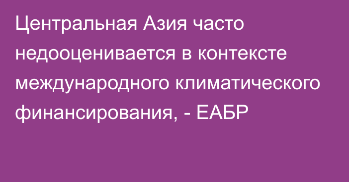 Центральная Азия часто недооценивается в контексте международного климатического финансирования, - ЕАБР