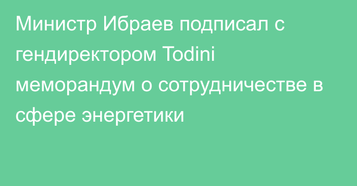 Министр Ибраев подписал с гендиректором Todini меморандум о сотрудничестве в сфере энергетики