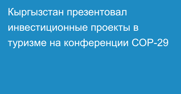 Кыргызстан презентовал инвестиционные проекты в туризме на конференции СОР-29