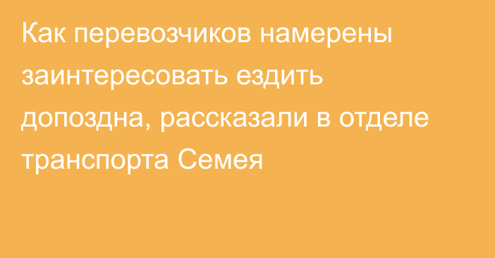 Как перевозчиков намерены заинтересовать ездить допоздна, рассказали в отделе транспорта Семея