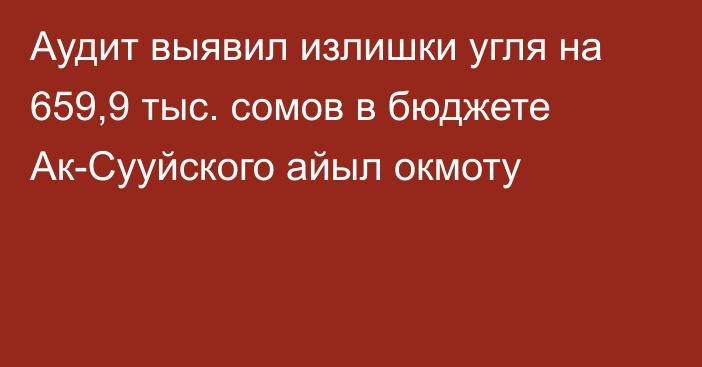 Аудит выявил излишки угля на 659,9 тыс. сомов в бюджете Ак-Сууйского айыл окмоту