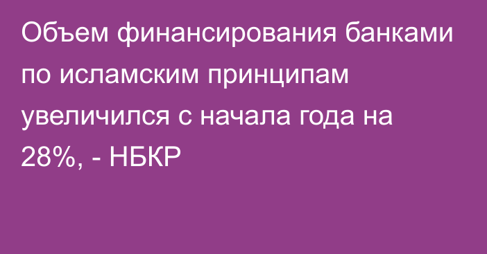 Объем финансирования банками по исламским принципам увеличился с начала года на 28%, - НБКР