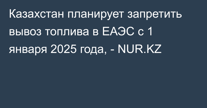 Казахстан планирует запретить вывоз топлива в ЕАЭС с 1 января 2025 года, - NUR.KZ