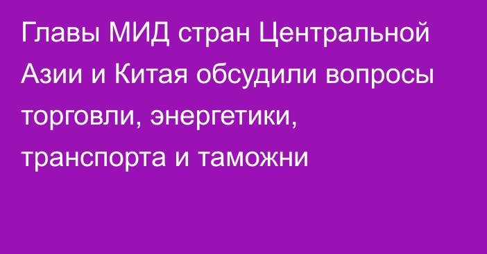 Главы МИД стран Центральной Азии и Китая обсудили вопросы торговли, энергетики, транспорта и таможни