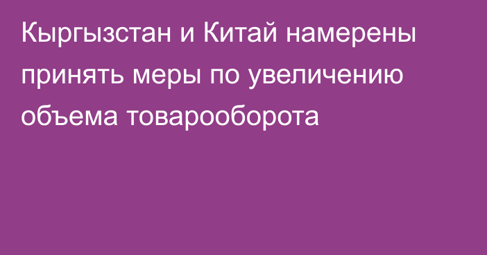 Кыргызстан и Китай намерены принять меры по увеличению объема товарооборота