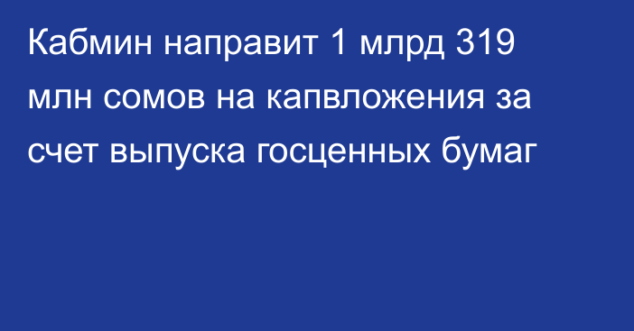 Кабмин направит 1 млрд 319 млн сомов на капвложения за счет выпуска госценных бумаг