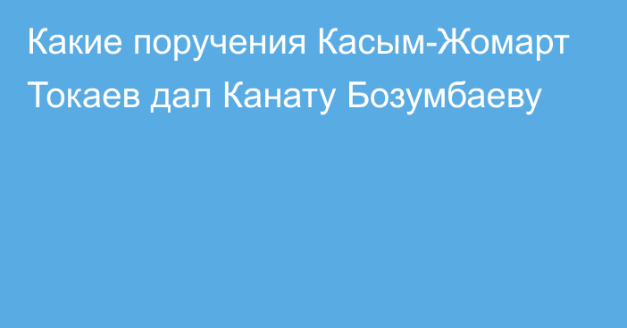 Какие поручения Касым-Жомарт Токаев дал Канату Бозумбаеву