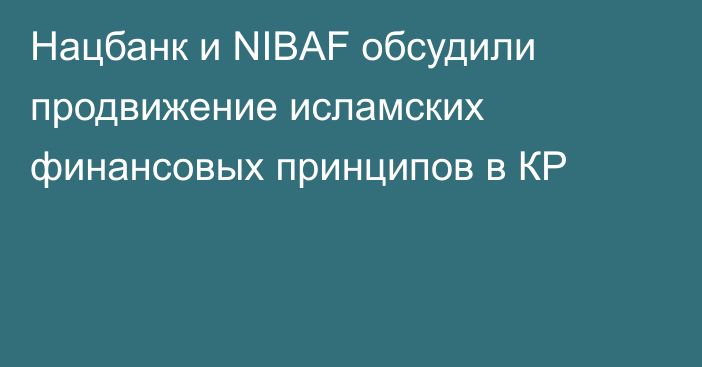 Нацбанк и NIBAF обсудили продвижение исламских финансовых принципов в КР