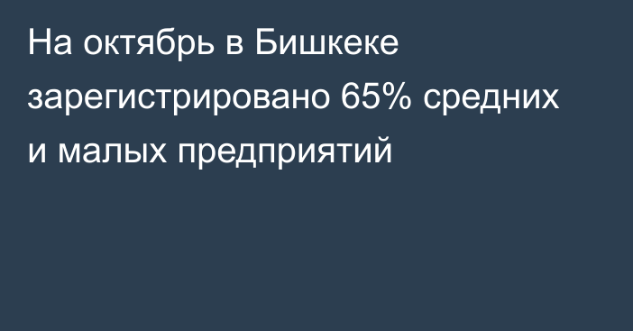 На октябрь в Бишкеке зарегистрировано 65% средних и малых предприятий