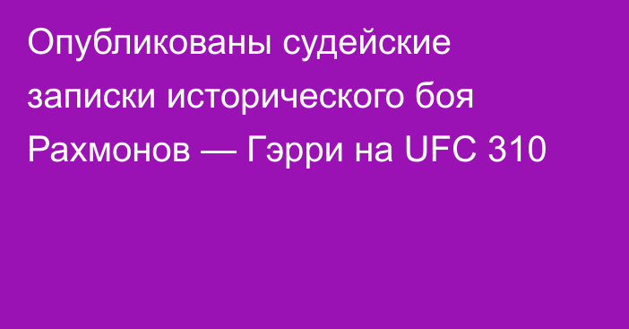 Опубликованы судейские записки исторического боя Рахмонов — Гэрри на UFC 310