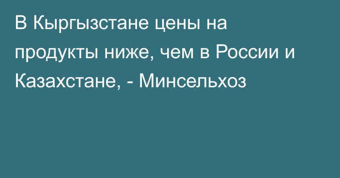 В Кыргызстане цены на продукты ниже, чем в России и Казахстане, - Минсельхоз