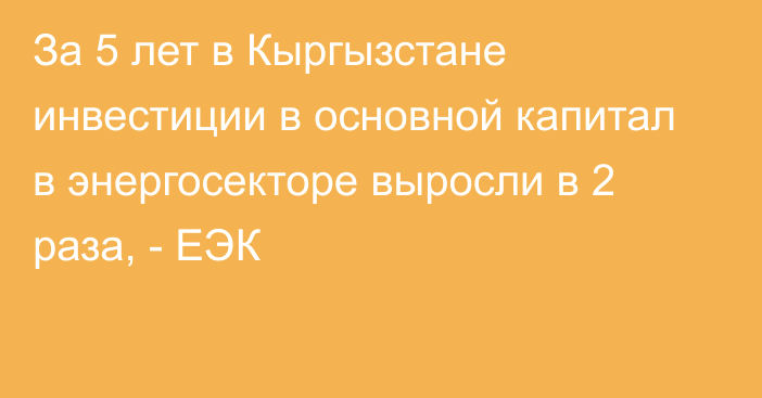 За 5 лет в Кыргызстане инвестиции в основной капитал в энергосекторе выросли в 2 раза, - ЕЭК