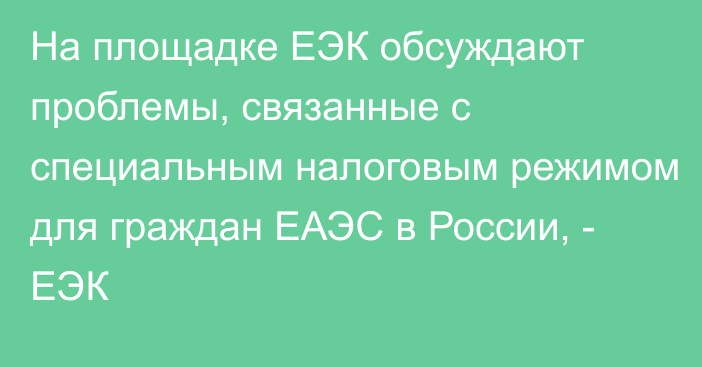 На площадке ЕЭК обсуждают проблемы, связанные с специальным налоговым режимом для граждан ЕАЭС в России, - ЕЭК