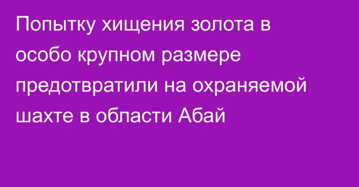 Попытку хищения золота в особо крупном размере предотвратили на охраняемой шахте в области Абай