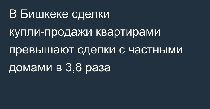 В Бишкеке сделки купли-продажи квартирами превышают сделки с частными домами в 3,8 раза