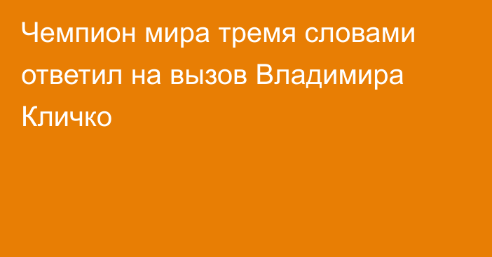 Чемпион мира тремя словами ответил на вызов Владимира Кличко