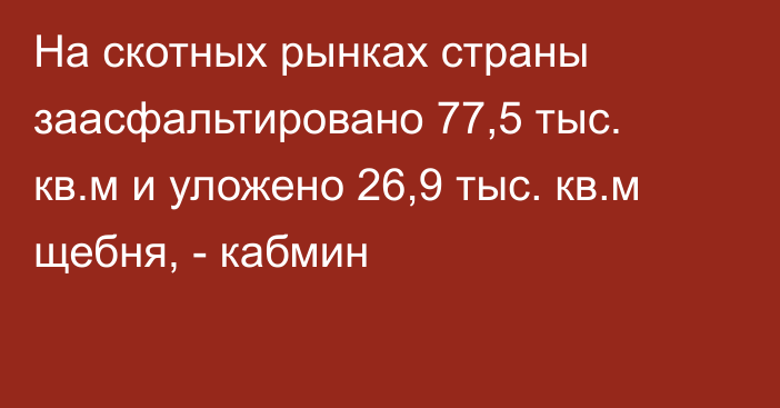 На скотных рынках страны заасфальтировано 77,5 тыс. кв.м и уложено 26,9 тыс. кв.м щебня, - кабмин