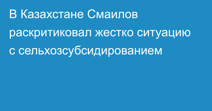 В Казахстане Смаилов раскритиковал жестко ситуацию с сельхозсубсидированием