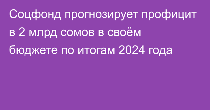 Соцфонд прогнозирует профицит в 2 млрд сомов в своём бюджете по итогам 2024 года