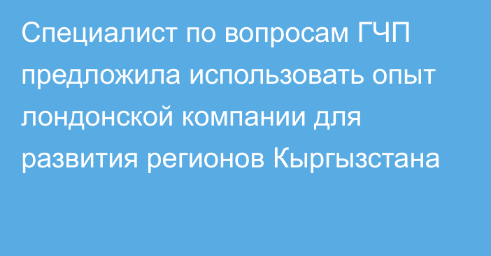 Специалист по вопросам ГЧП предложила использовать опыт лондонской компании для развития регионов Кыргызстана