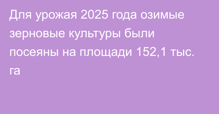 Для урожая 2025 года озимые зерновые культуры были посеяны на площади 152,1 тыс. га