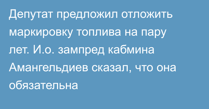 Депутат предложил отложить маркировку топлива на пару лет. И.о. зампред кабмина Амангельдиев сказал, что она обязательна