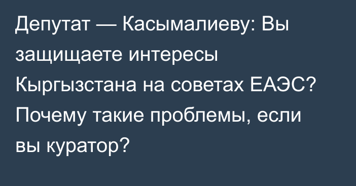 Депутат — Касымалиеву: Вы защищаете интересы Кыргызстана на советах ЕАЭС? Почему такие проблемы, если вы куратор?