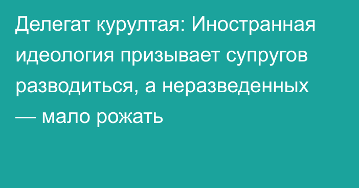 Делегат курултая: Иностранная идеология призывает супругов разводиться, а неразведенных — мало рожать