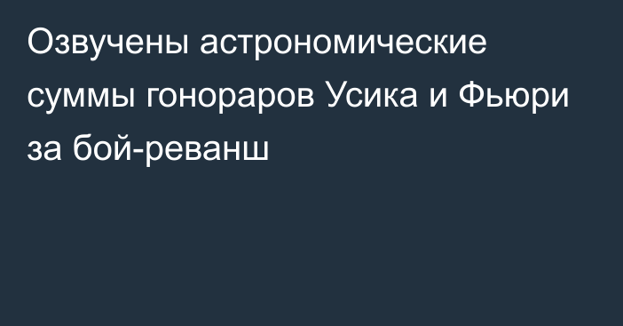 Озвучены астрономические суммы гонораров Усика и Фьюри за бой-реванш