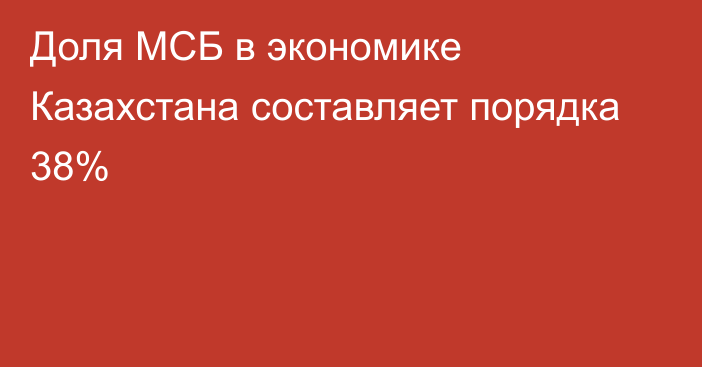 Доля МСБ в экономике Казахстана составляет порядка 38%