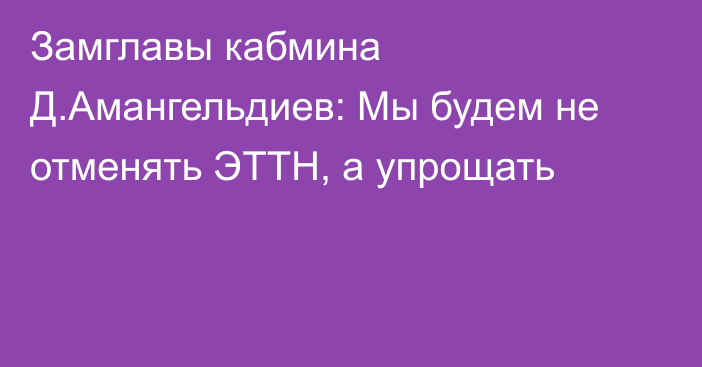 Замглавы кабмина Д.Амангельдиев: Мы будем не отменять ЭТТН, а упрощать