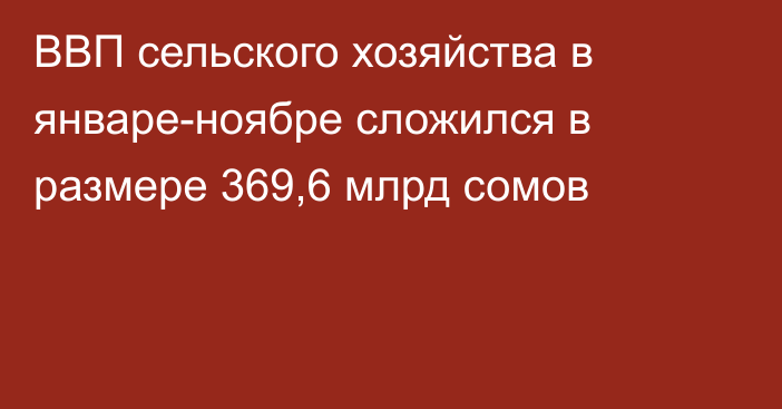 ВВП сельского хозяйства в январе-ноябре сложился в размере 369,6 млрд сомов