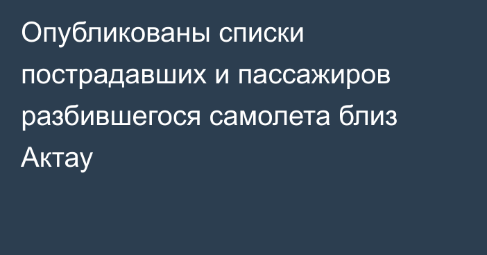 Опубликованы списки пострадавших и пассажиров разбившегося самолета близ Актау