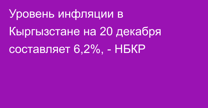 Уровень инфляции в Кыргызстане на 20 декабря составляет 6,2%, - НБКР 