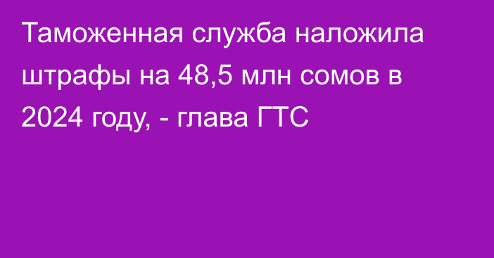 Таможенная служба наложила штрафы на 48,5 млн сомов в 2024 году, - глава ГТС